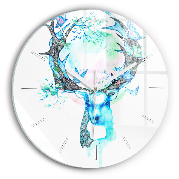 Round glass clock Deer illustration