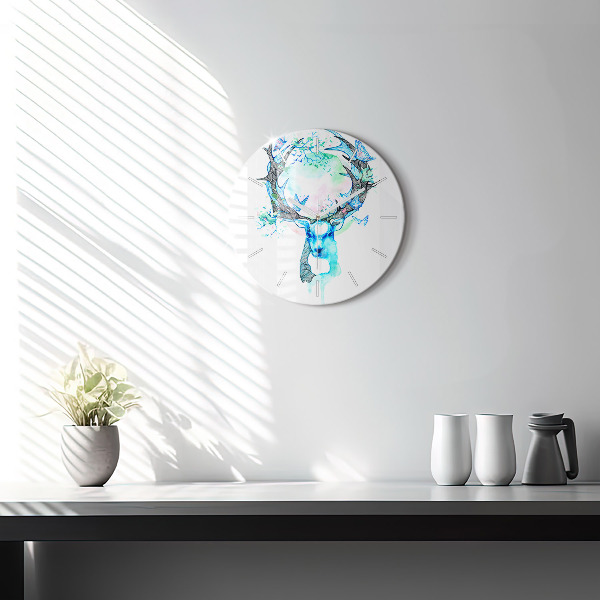 Round glass clock Deer illustration