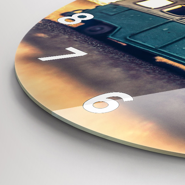 Round glass clock Camper on the beach