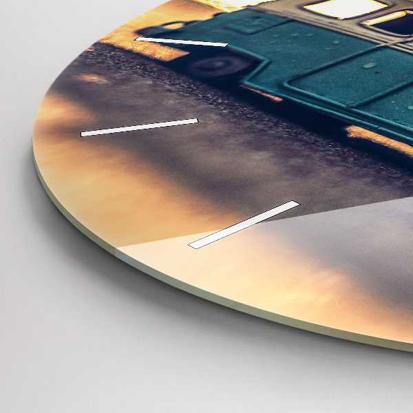 Round glass clock Camper on the beach