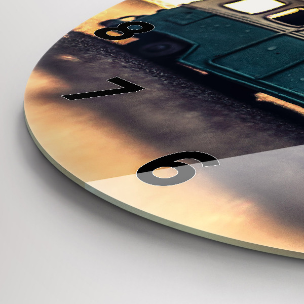 Round glass clock Camper on the beach