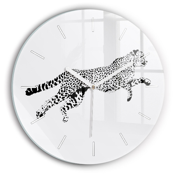 Round glass clock Silhouette of a panther