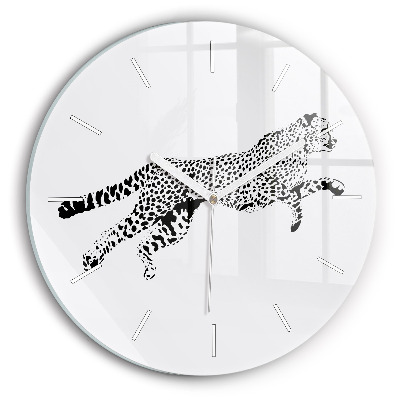 Round glass clock Silhouette of a panther