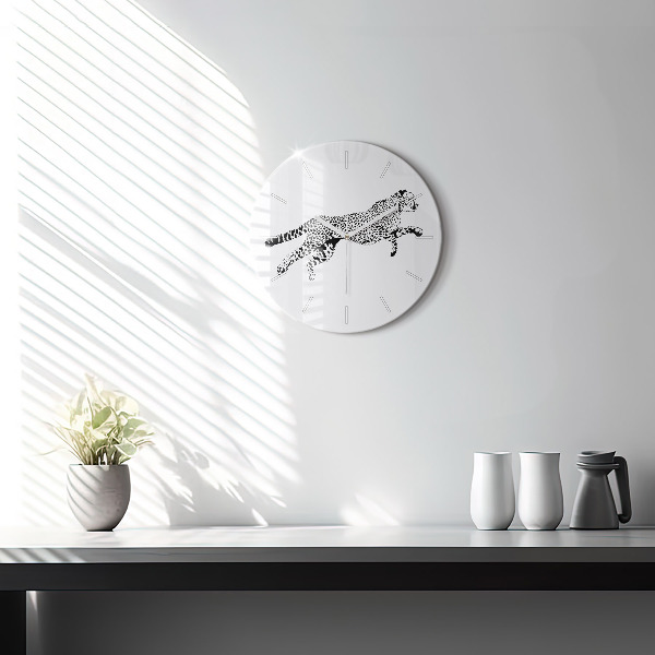 Round glass clock Silhouette of a panther