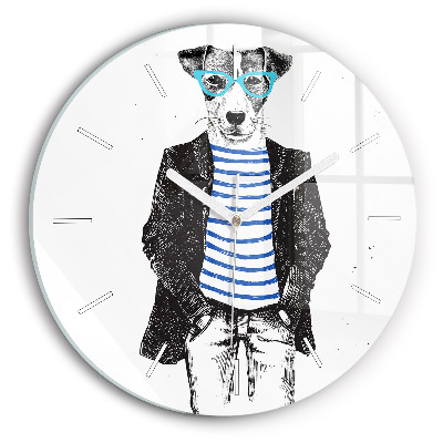 Round glass clock A dog in a human body
