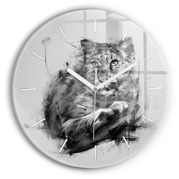 Round glass clock Painted lion
