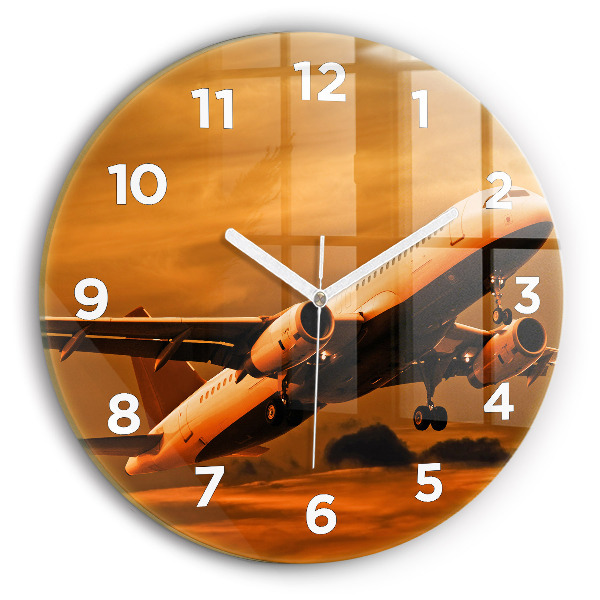 Round glass clock Travel by plane