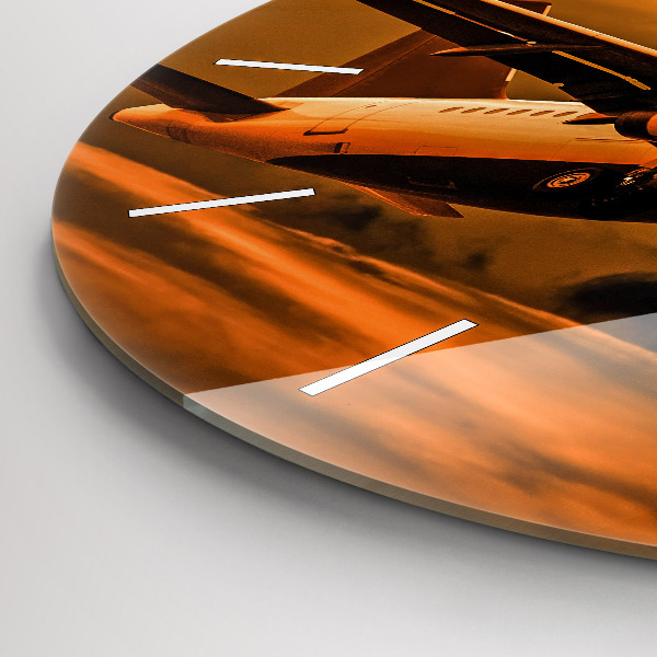 Round glass clock Travel by plane