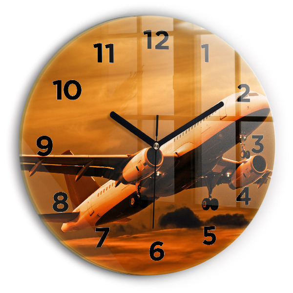 Round glass clock Travel by plane