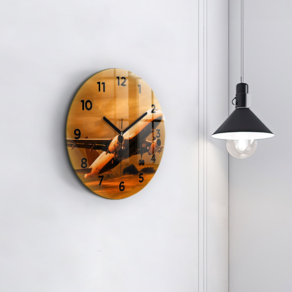 Round glass clock Travel by plane