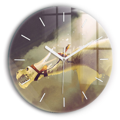 Round glass clock Dragon Rider Illustration