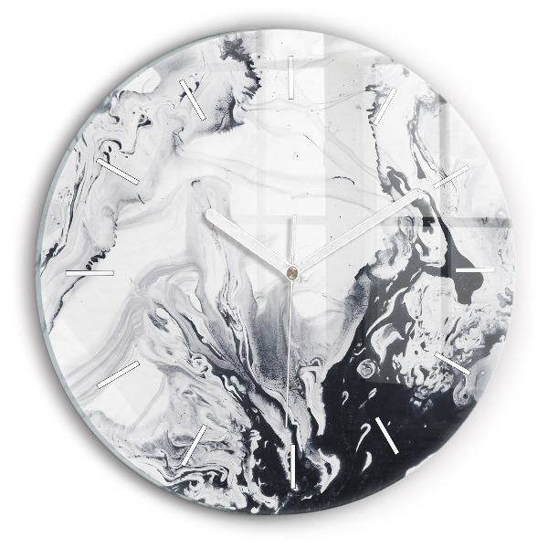Round glass clock Abstract Ink Marble
