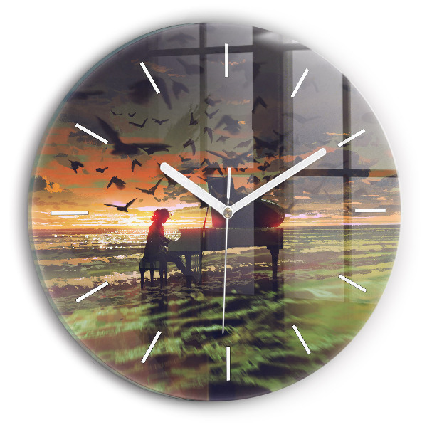 Round glass clock Concert on the beach