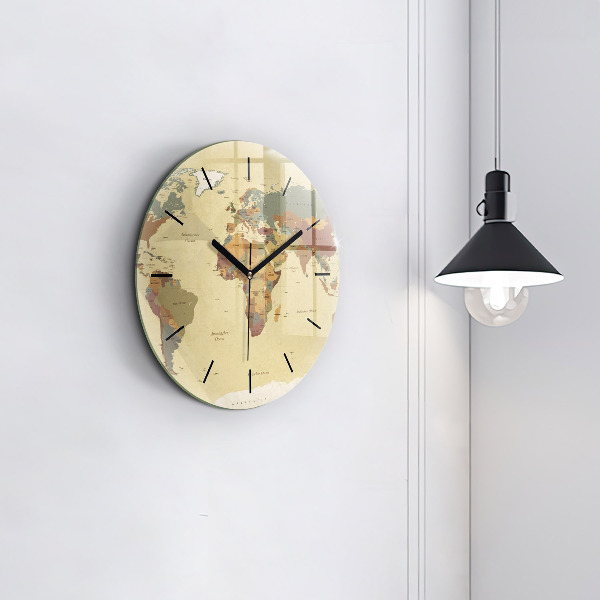 Round glass clock Vintage World Map
