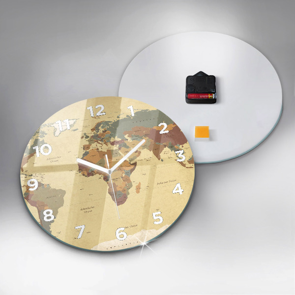 Round glass clock Vintage World Map