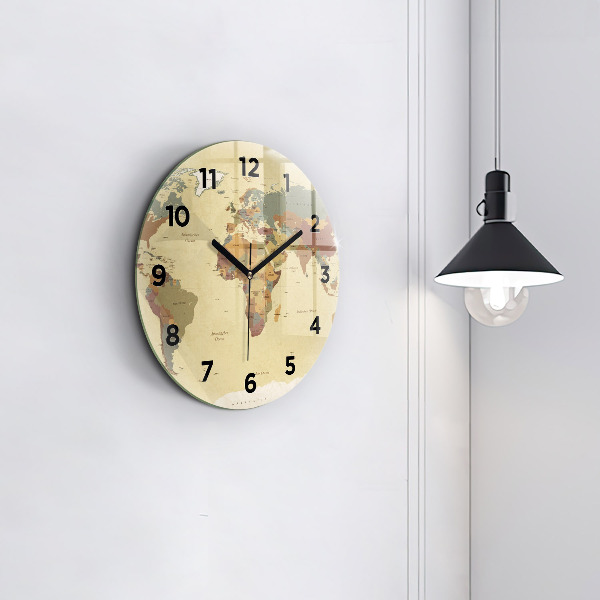 Round glass clock Vintage World Map