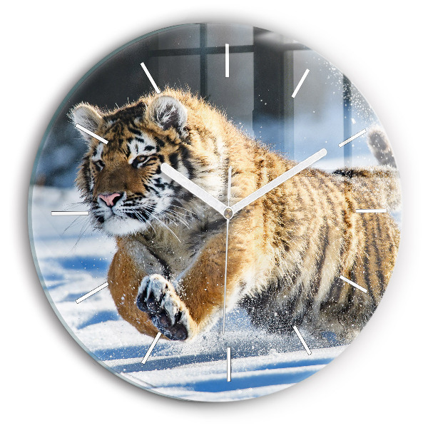 Round glass clock Leaping Tiger
