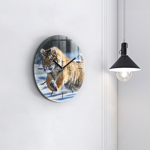 Round glass clock Leaping Tiger
