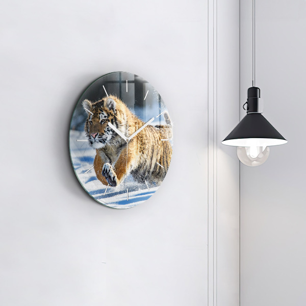 Round glass clock Leaping Tiger