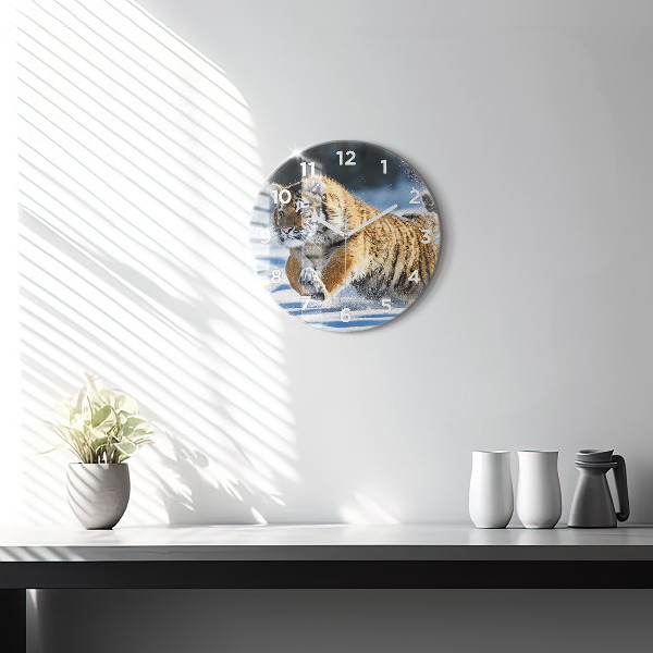 Round glass clock Leaping Tiger