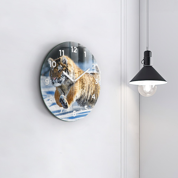 Round glass clock Leaping Tiger