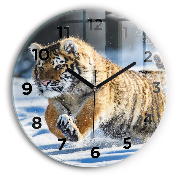Round glass clock Leaping Tiger