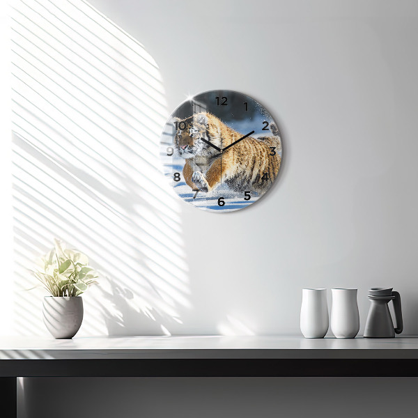 Round glass clock Leaping Tiger