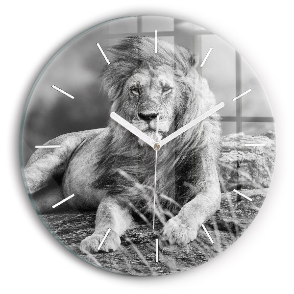 Round glass clock Abstraction - Lion