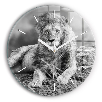 Round glass clock Abstraction - Lion