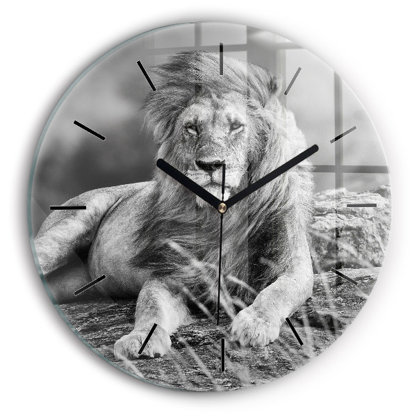 Round glass clock Abstraction - Lion