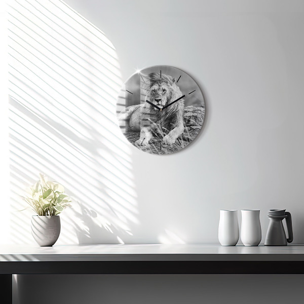 Round glass clock Abstraction - Lion