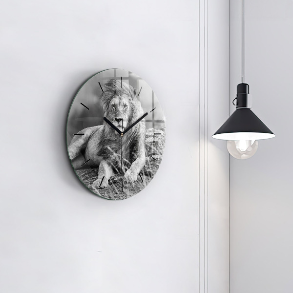 Round glass clock Abstraction - Lion