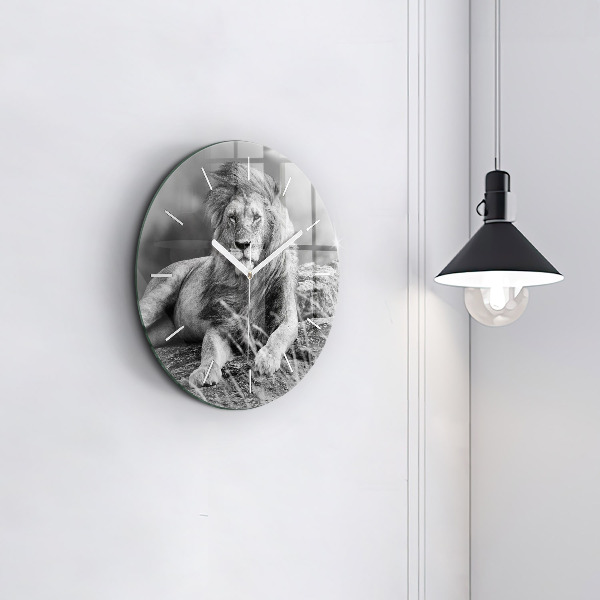 Round glass clock Abstraction - Lion