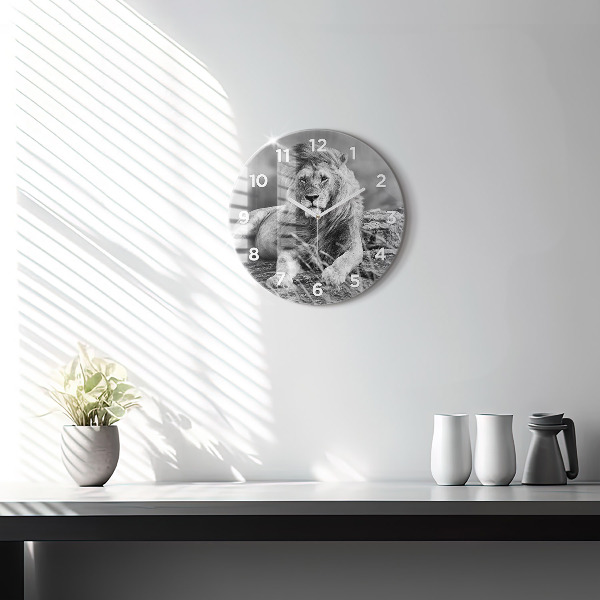 Round glass clock Abstraction - Lion