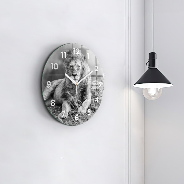 Round glass clock Abstraction - Lion