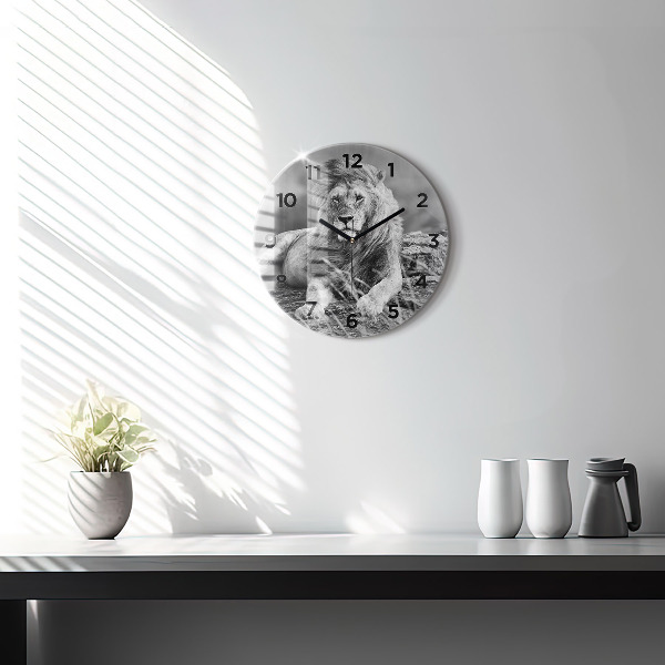 Round glass clock Abstraction - Lion