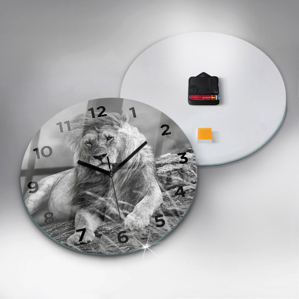 Round glass clock Abstraction - Lion