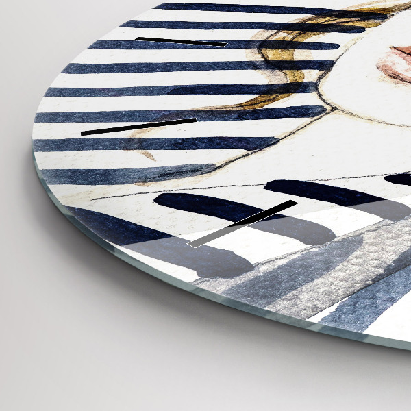 Round glass clock Face with glasses and hat