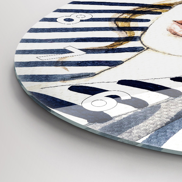 Round glass clock Face with glasses and hat