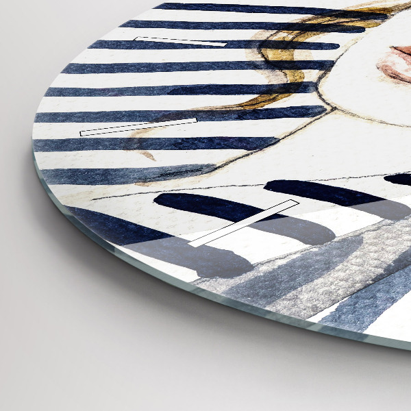 Round glass clock Face with glasses and hat