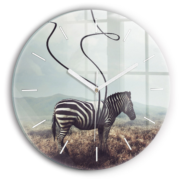 Round glass clock Zebra – Abstraction