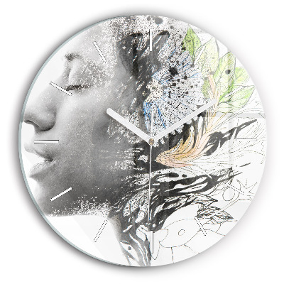Round glass clock 'Abstract woman''s face'
