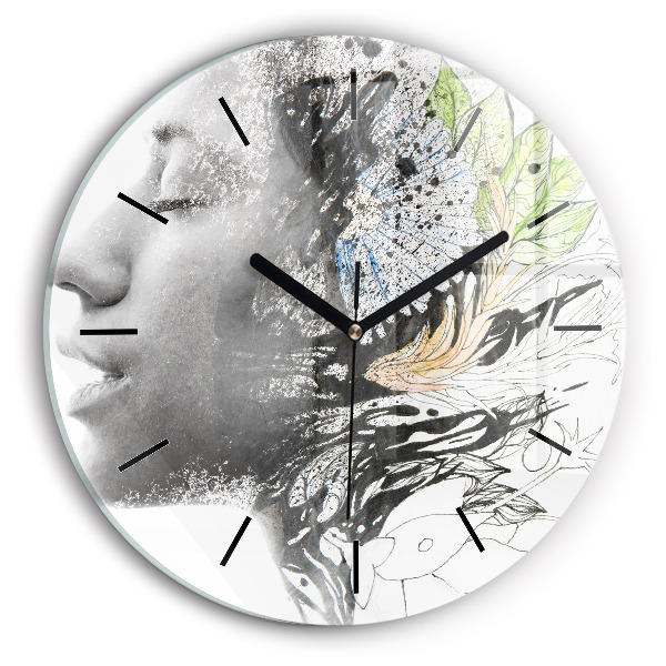 Round glass clock 'Abstract woman''s face'