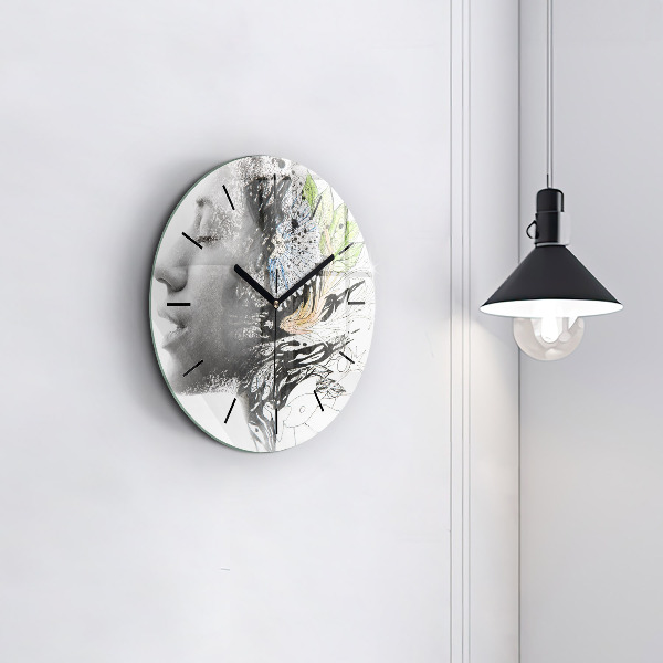 Round glass clock 'Abstract woman''s face'