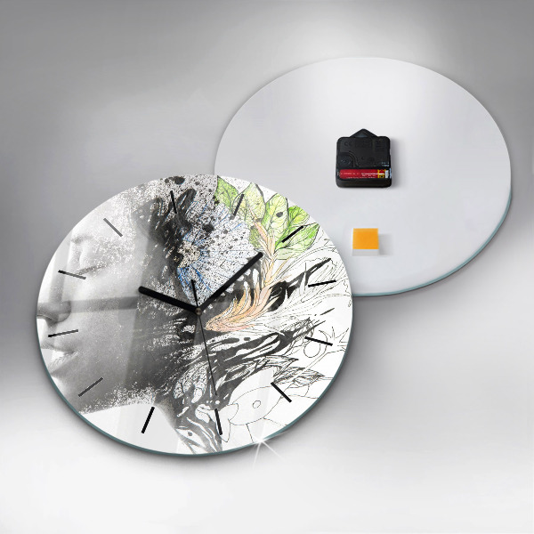 Round glass clock 'Abstract woman''s face'