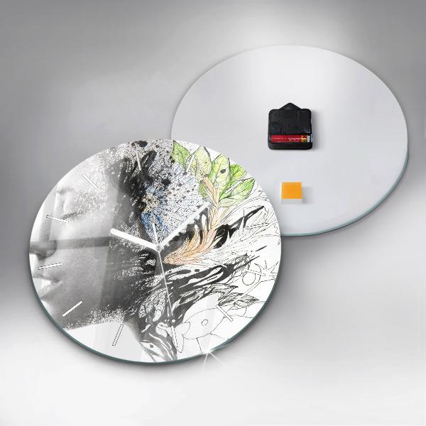Round glass clock 'Abstract woman''s face'