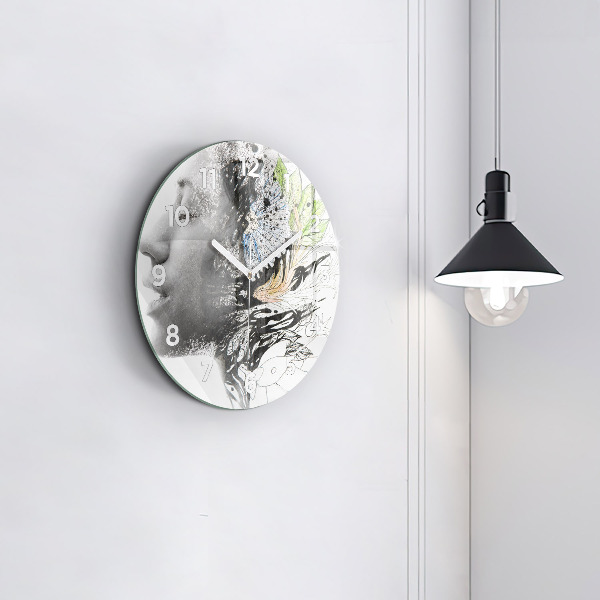 Round glass clock 'Abstract woman''s face'