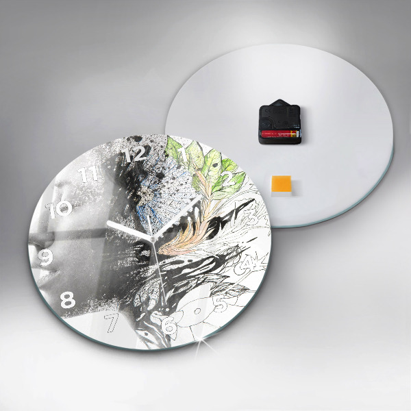 Round glass clock 'Abstract woman''s face'