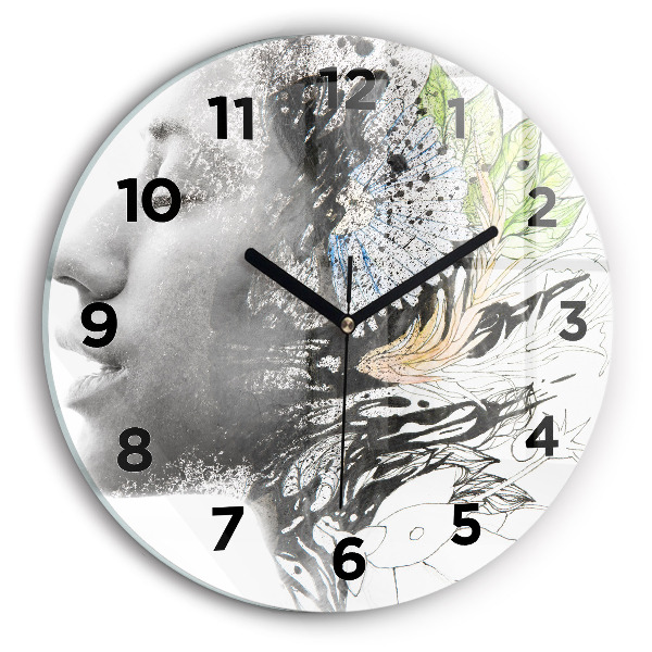 Round glass clock 'Abstract woman''s face'