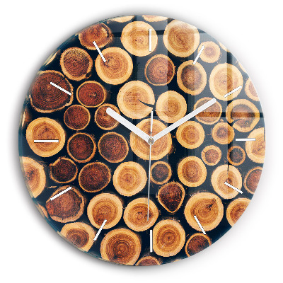 Round glass clock Wood